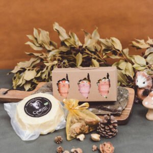 Coffret de 3 pots de 125g Nectarine-Melon-Abricot dans un décor fromager