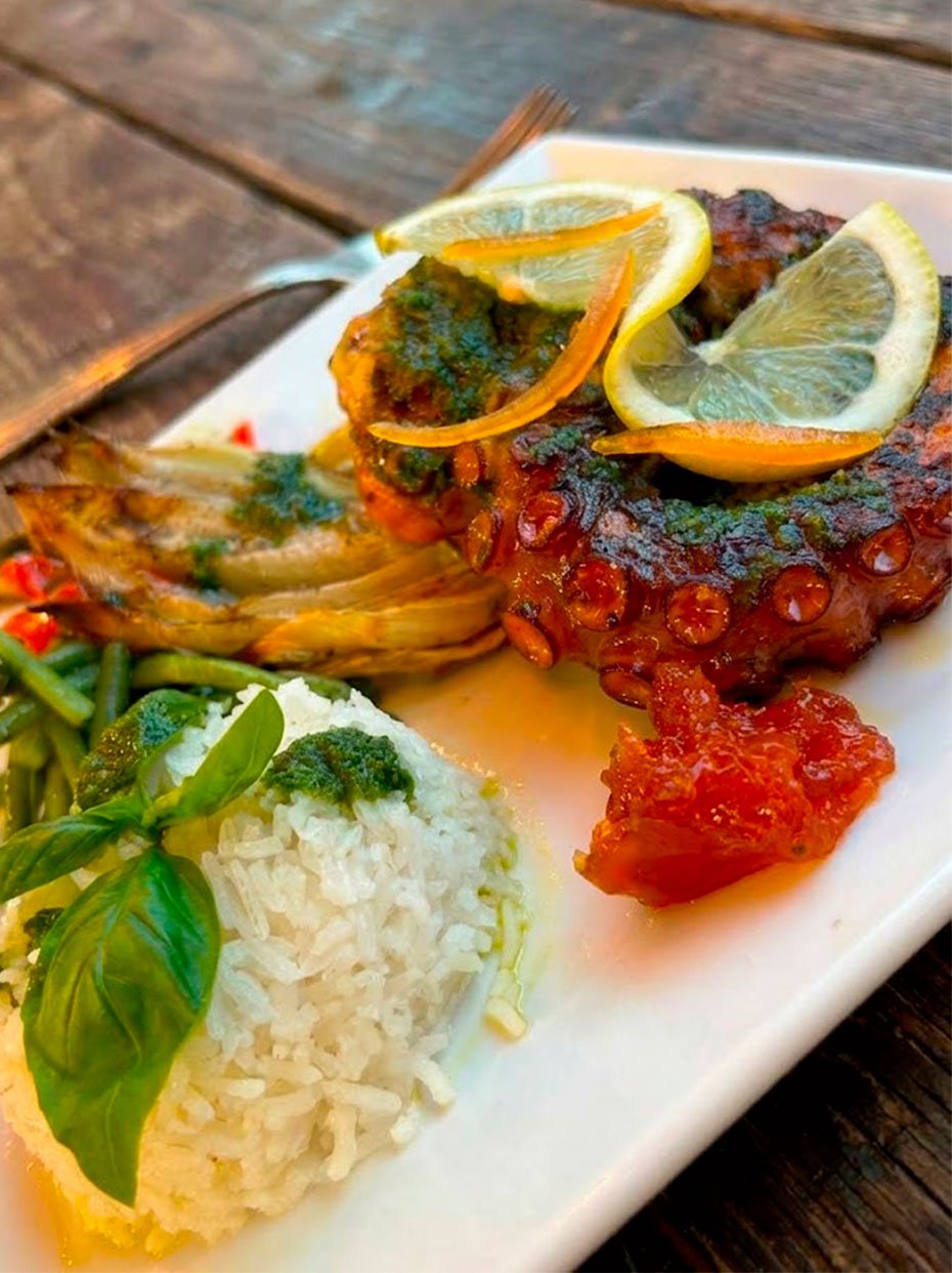 Plat poulpe à la confiture pomelo clémentine